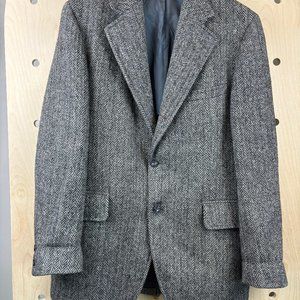 VTG Mavest Wool Black White Herringbone Harris Tweed Double Breasted Blazer S